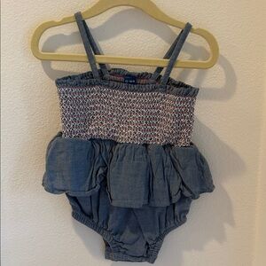 Old Navy 12-18M Blue Baby Romper with Ruffles 4th of July